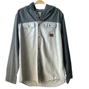 Dravus Hoodie Shirt Men Large Gray Colorblock Button Up Flap Pockets Streetwear